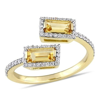 Baguette-Cut Citrine and 0.22 CT. Diamond Halo Bypass Ring in 14K Gold
