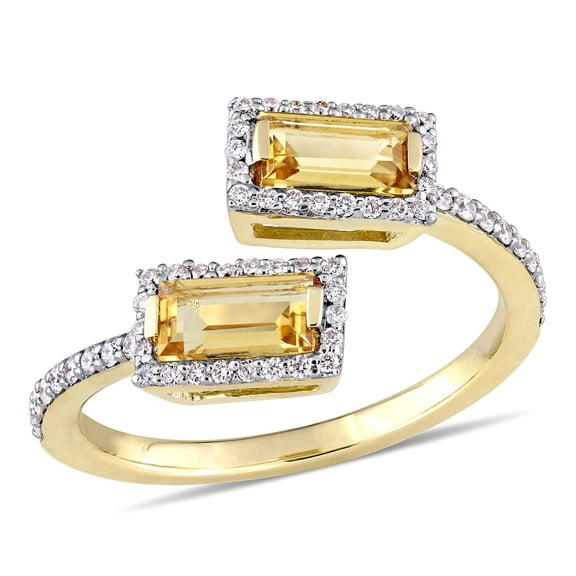 Baguette-Cut Citrine and 0.22 CT. Diamond Halo Bypass Ring in 14K Gold