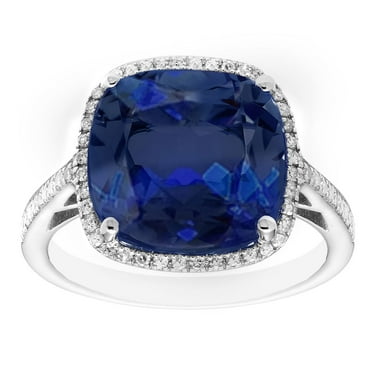 Cushion Cut Gemstone & 0.21 CT. T.W. Halo Diamond Ring in Sterling Silver