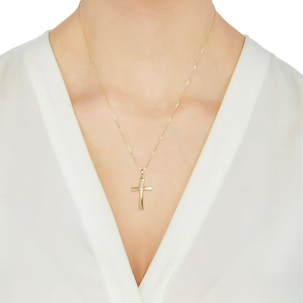 Cross & 0.01 CT.T.W. Diamond Accent Pendant Necklace in 14K Gold