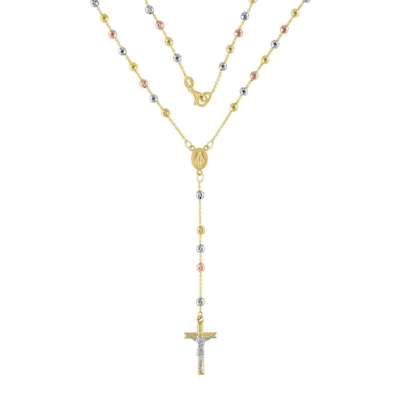High Polish Rosary Bead Necklace in 14K Gold