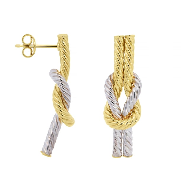 14K Italian Two-Tone Ribbed Interlocked Earrings With Post