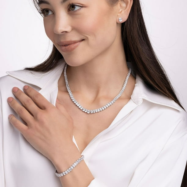 『SA NECKLACE SILVER』 Silver Classic Tennis Necklace with Double Security Clasp 18