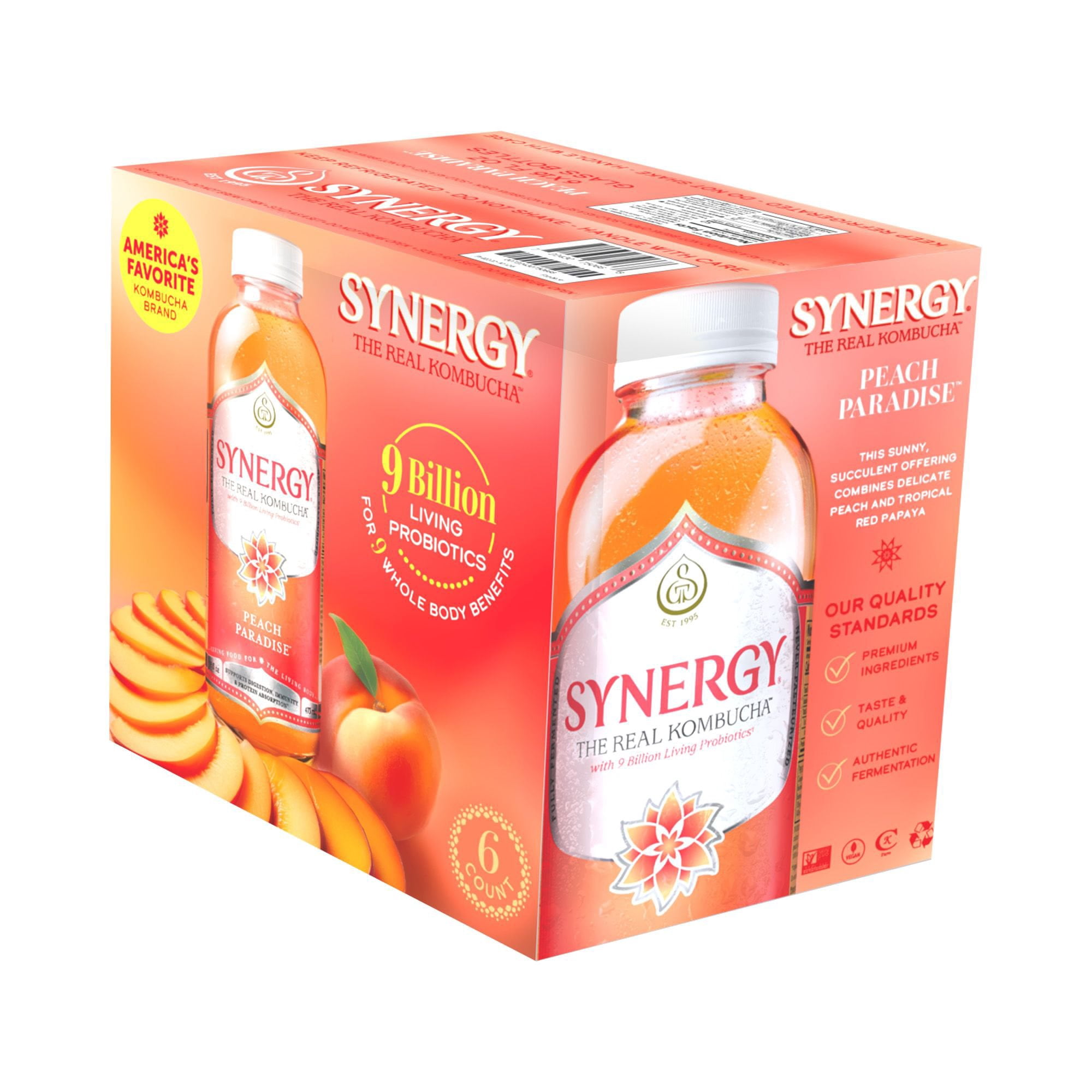 SYNERGY The Real Kombucha, Peach Paradise, 16 fl. oz., 6 pk