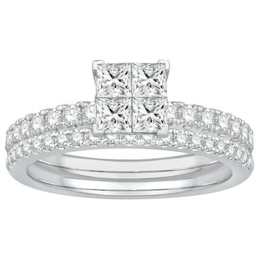 1.05 CT. T.W. Princess Cut Diamond Ring & Band Set in 14K Gold
