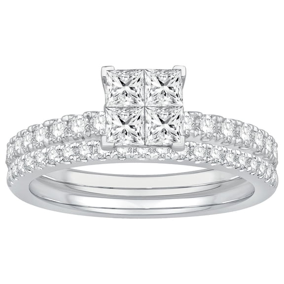 1.05 CT. T.W. Princess Cut Diamond Ring & Band Set in 14K Gold
