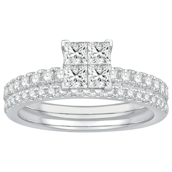 1.05 CT. T.W. Princess Cut Diamond Ring & Band Set in 14K Gold