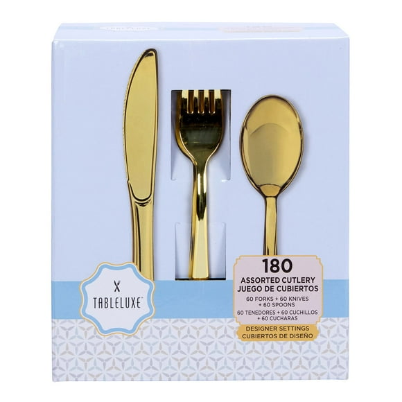 Tableluxe Premium Disposable Gold Colored Plastic Cutlery, 180 ct.