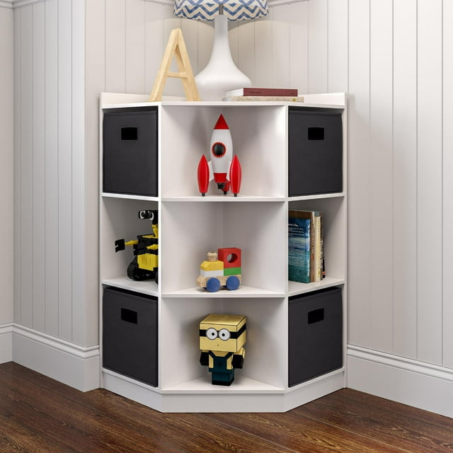 RiverRidge Kids Corner Playroom 6 Cubby Cabinet with 4 Folding Storage Bins