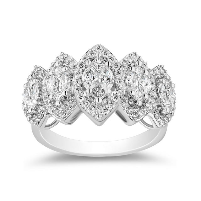 1.0 C.T. TW Marquise Cut Halo Diamond Ring in 14K Gold