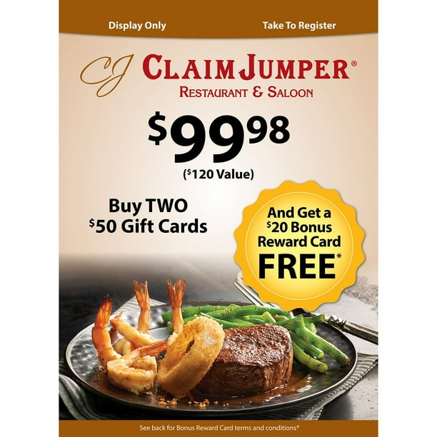 Claim Jumper (Landry's) $120 Value Gift Cards x $50 Plus $20