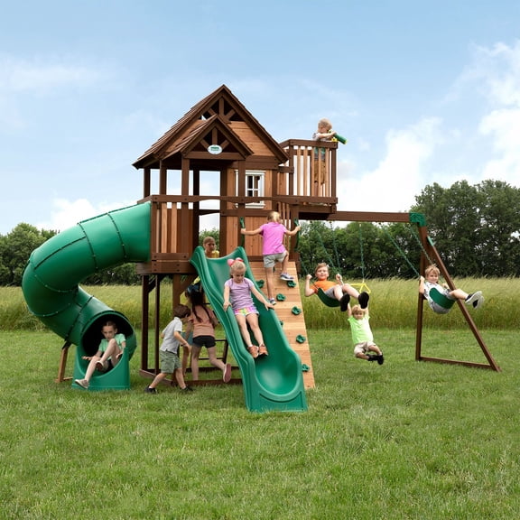 Backyard Discovery Skyfort III Cedar Swing Set with Tube Slide