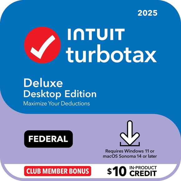 TurboTax Desktop Deluxe 2025 Email Delivery, Federal Return Only + Federal E-file + $10 In-Product Credit (Win 11, Mac 14)