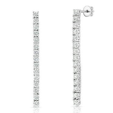 Lab Created White Sapphire Tennis Earrings in Sterling Silver