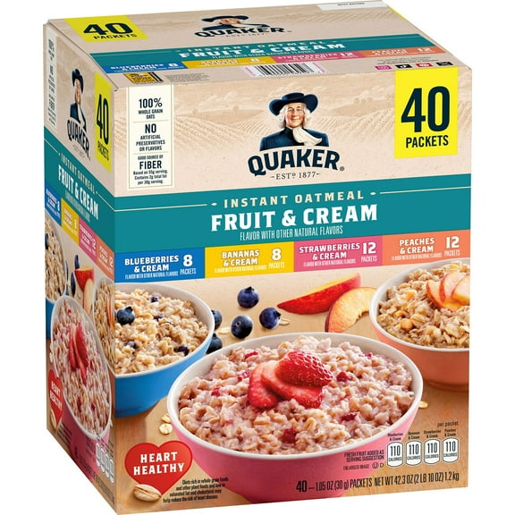 Quaker Instant Oatmeal Fruit & Cream, Variety Pack 1.05 oz., 40 pk.