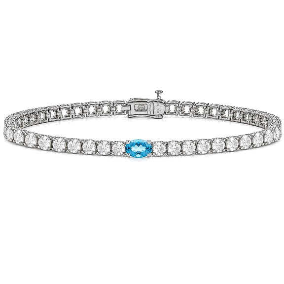 Round and Oval Cut Gemstone Tennis Bracelet in Sterling Silver