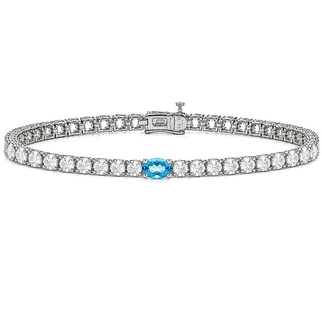 Round and Oval Cut Gemstone Tennis Bracelet in Sterling Silver
