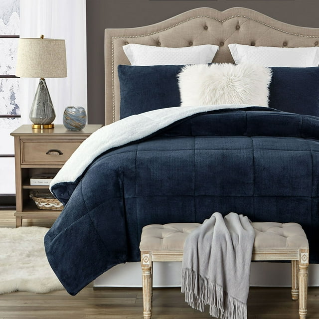 Swift Home 3-Piece Reversible Faux Fur Sherpa Comforter Set, Assorted Sizes