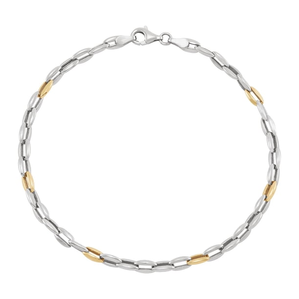 Two Toned Oval Link Bracelet in Silver and 14K Yellow Gold