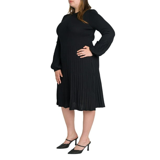 knee length dresses for ladies PRETTYGARDEN Women's Long Sleeve Midi Sweater Dress Fall Crewneck Knit