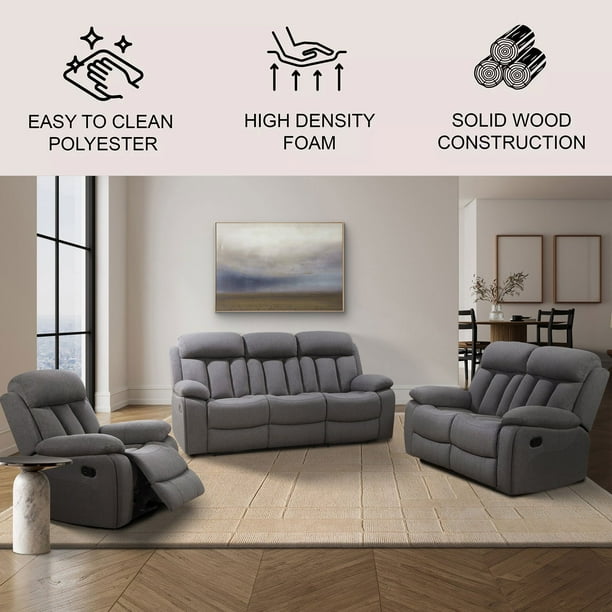 Fletcher Fabric 3-Piece Reclining Sofa Set - Samsclub.com