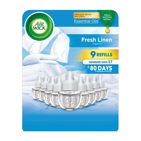 Air Wick Plug In Scented Oil Air Freshener Refills, Fresh Linen, 9 refills