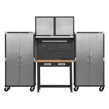 Seville Classics UltraHD 5-Piece Steel Garage Cabinet Storage Set With Pegboard Workbench, 10' Wide