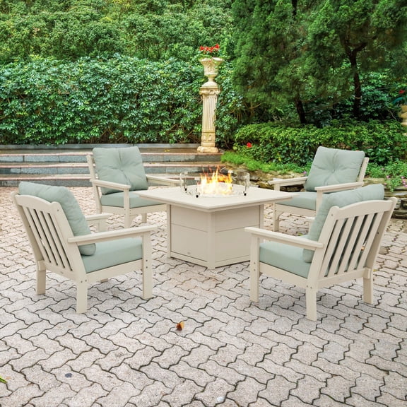 POLYWOOD Gulf Shores Deep Seating Fire Chat Set with Sunbrella Fabric, 5pc