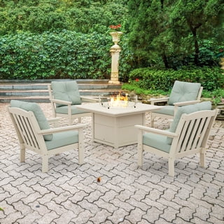 POLYWOOD Gulf Shores Deep Seating Fire Chat Set with Sunbrella Fabric, 5pc