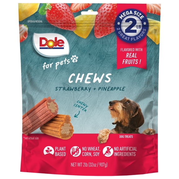 Dole Dog Chews Assorted, Strawberry & Pineapple, 2 lb. Bag