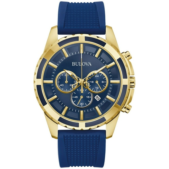 Bulova Mens Blue Silicone Strap Chronograph Sport Watch, 97B222