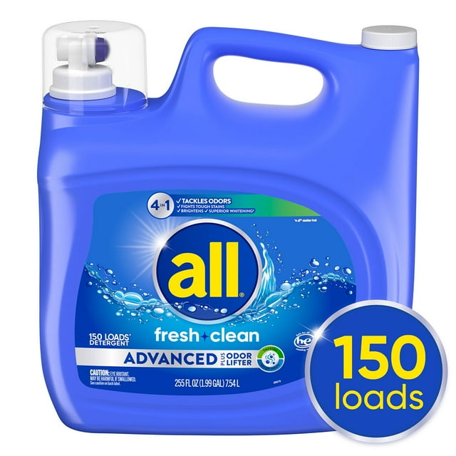 all Advanced 4-in-1 Liquid Laundry Detergent, Fresh Clean, 150 loads, 255 fl. oz.