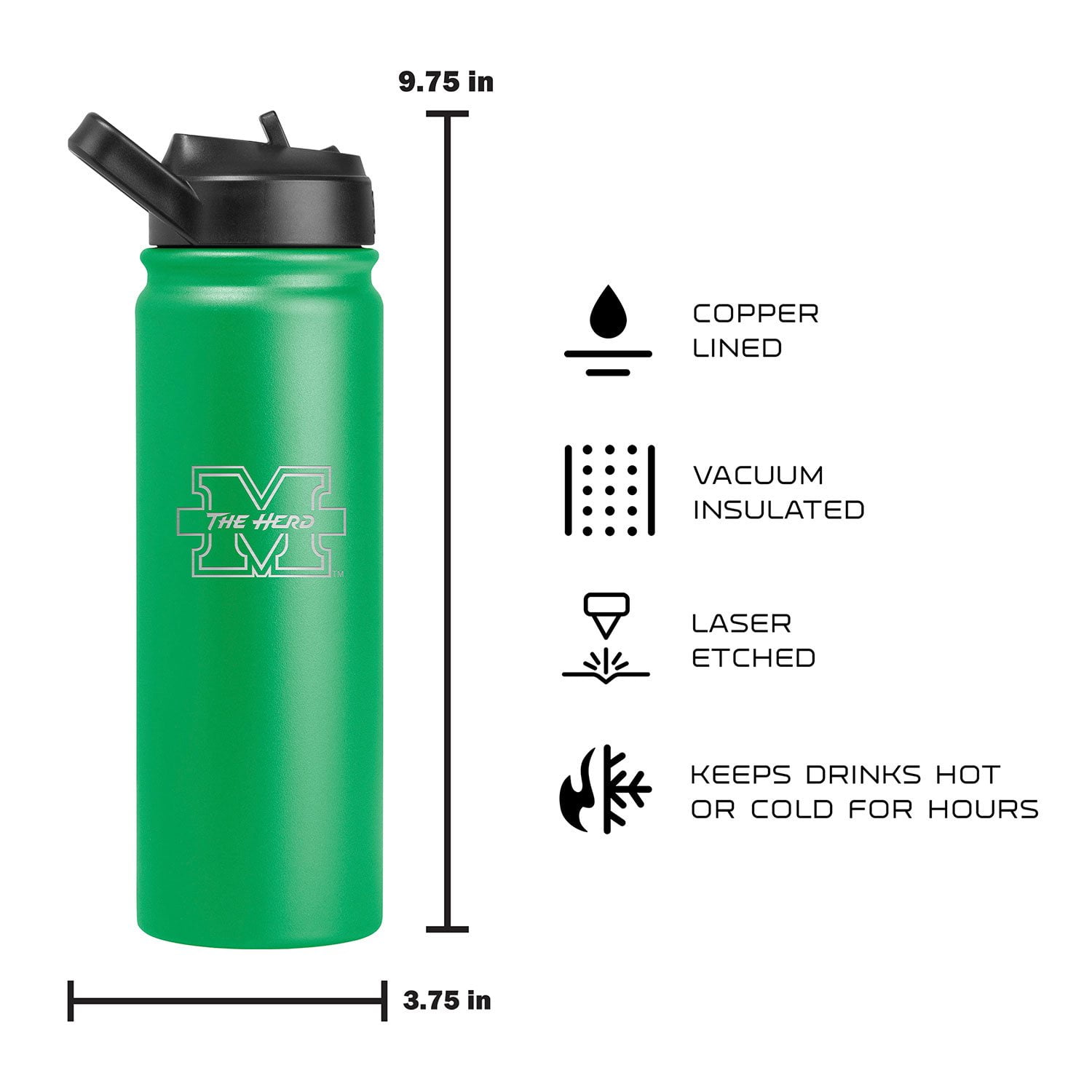 Logo Brands Marshall Thundering Herd 24oz SS Water Bottle 2pk