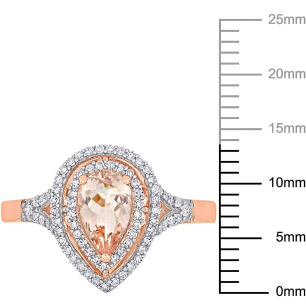 10K Rose Gold Morganite & Diamond Halo Ring – 8x5mm Pear Shape, Natural Diamonds