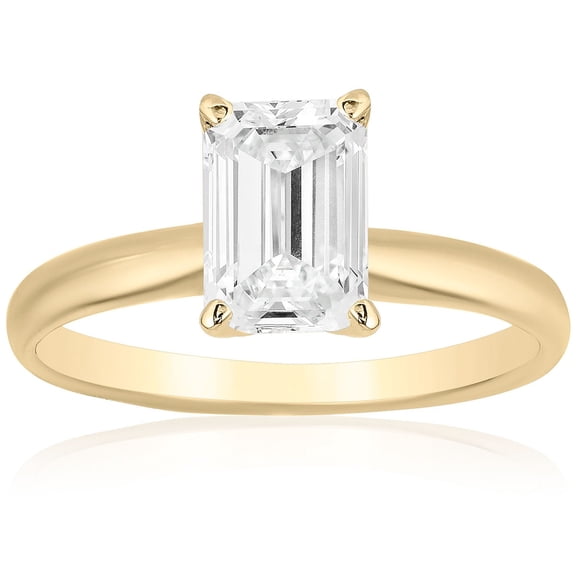 Emerald Diamond Solitaire Ring in 18K Gold