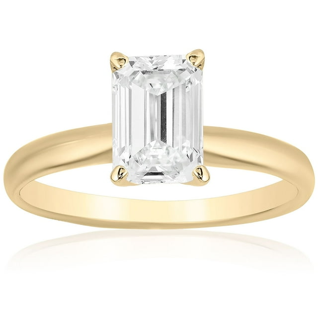 Emerald Diamond Solitaire Ring in 18K Gold