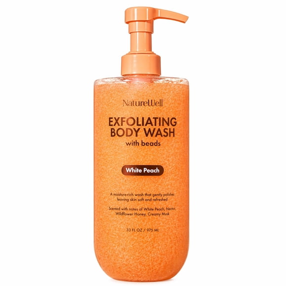 NatureWell Exfoliating Body Wash, White Peach, 33 fl. oz.