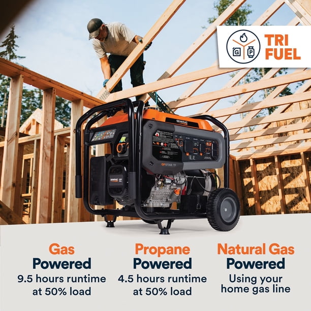 12,500 / 9,700 Watt Generac GP9700e Tri-Fuel Generator with