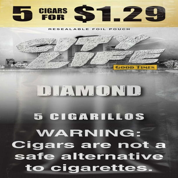 city life tobacco City Life Cigarillo Foil Pouch, Diamond Pre-Priced $1.29 for 5 cigars, 15  pack