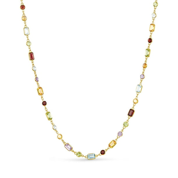 Multi-Gemstone Station Necklace in 14K Gold - Samsclub.com
