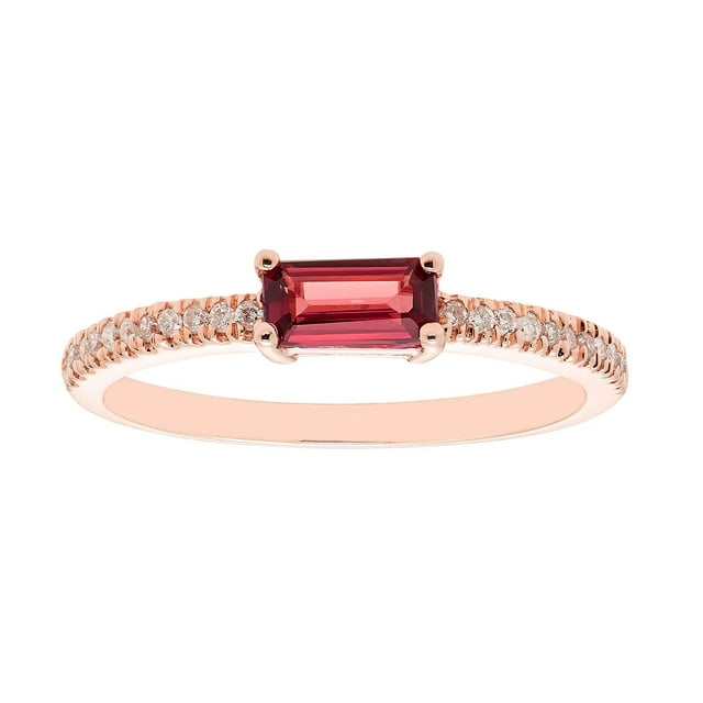 Baguette Cut Gemstone and 0.10 CT. T.W. Diamond Ring in 14K Gold