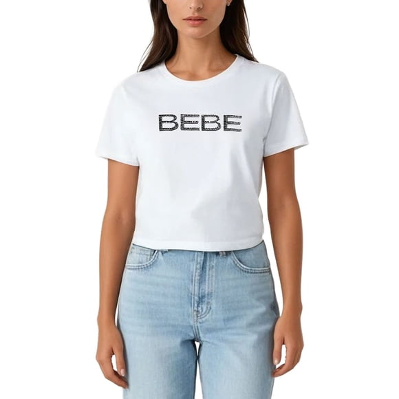 Bebe Women's Short Sleeve Rhinestone Logo T-Shirt