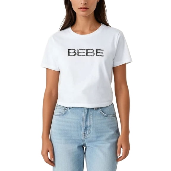 Bebe Women's Short Sleeve Rhinestone Logo T-Shirt
