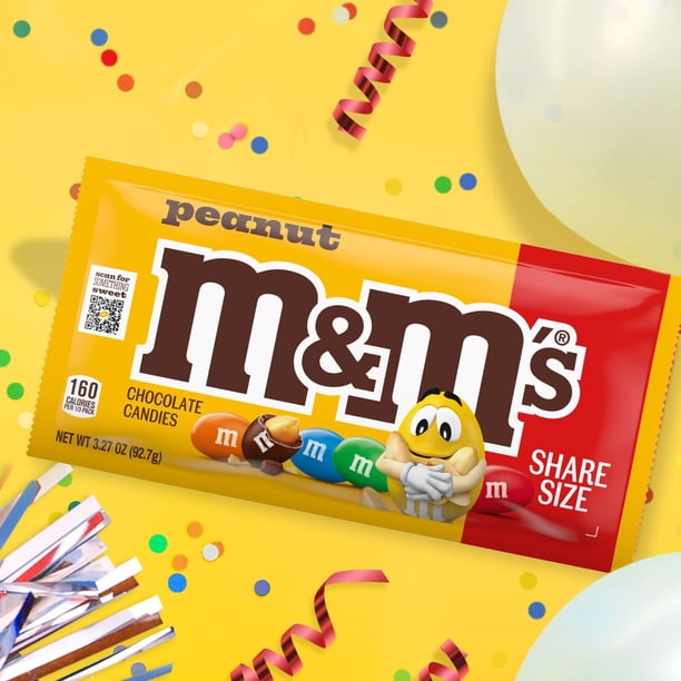 M&M'S Peanut Milk Chocolate Candy, Share Size, 3.27 oz., 24 pk