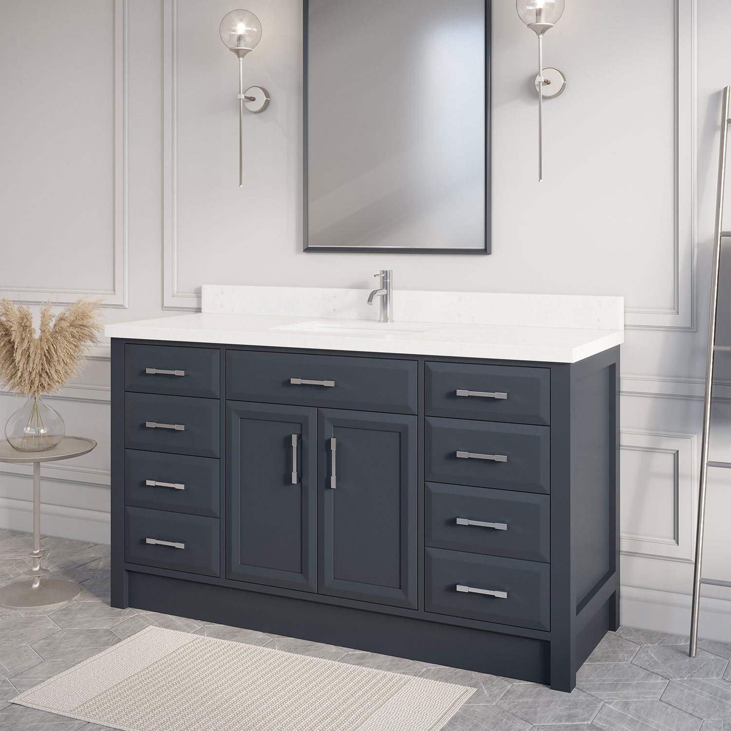 Vanity with sink and mirror