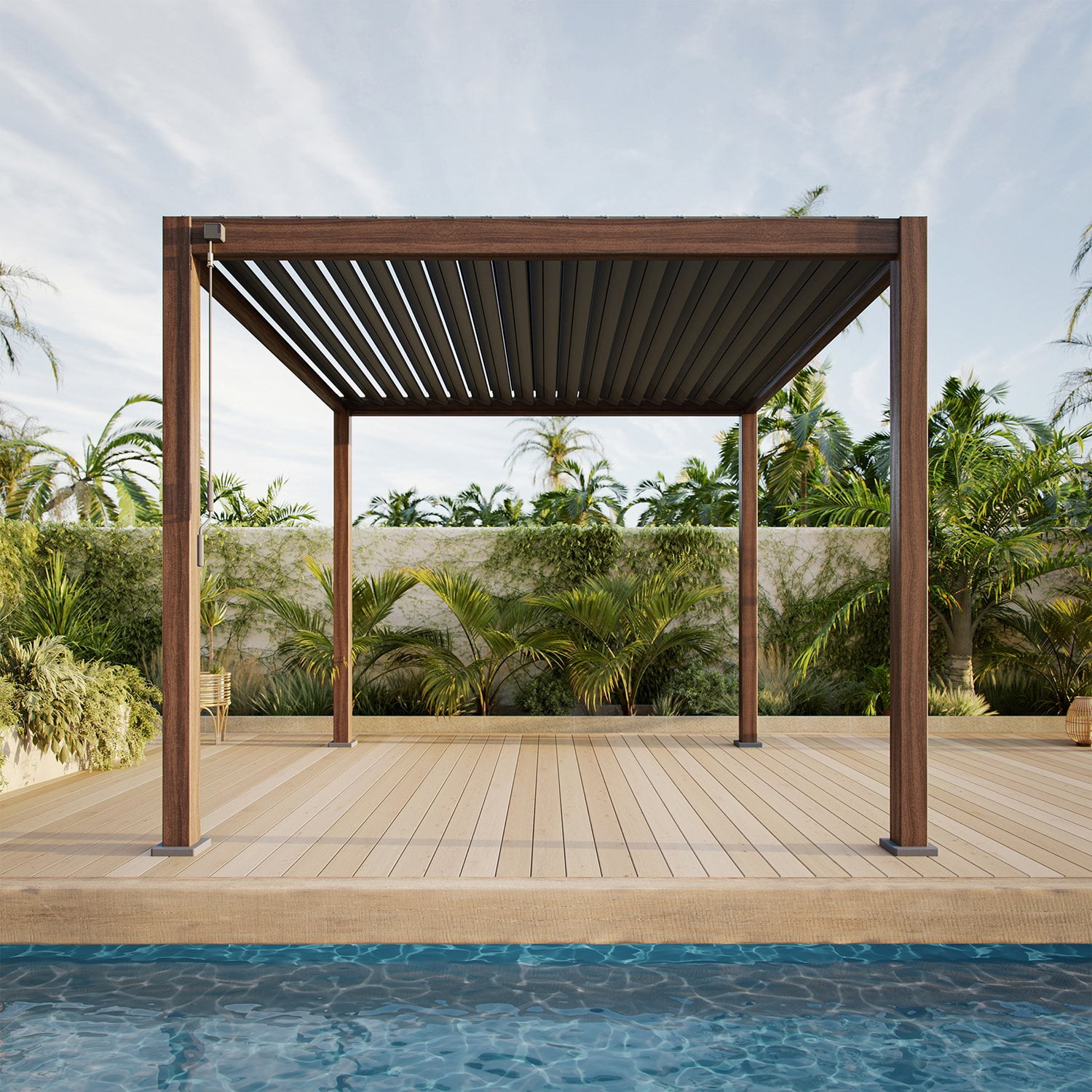Mirador Takasho Acacia Finish Louvered Pergola, Choose Size