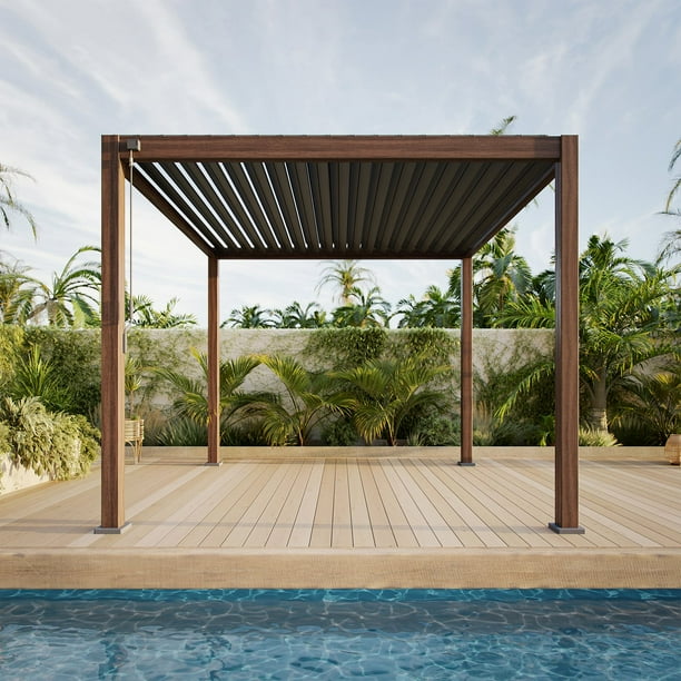 Mirador Takasho Acacia Finish Louvered Pergola, Choose Size