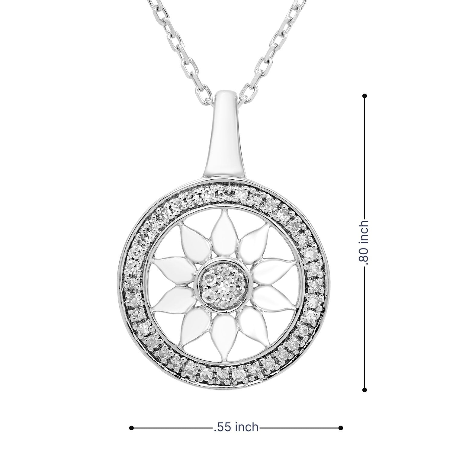 Sunflower and .13 CTTW Diamond Pendant in Sterling Silver