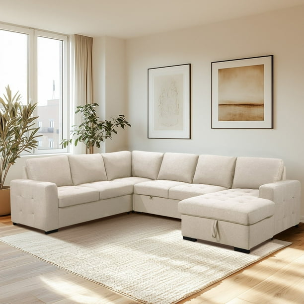 Dylan Stain-Resistant Fabric Seat Storage Sectional With Pullout