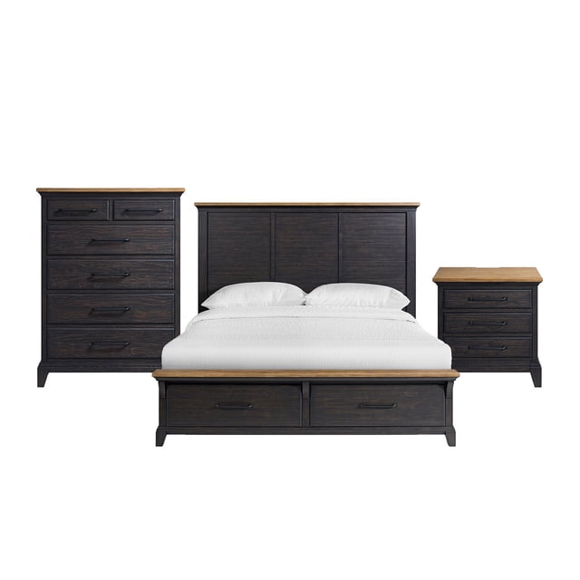 Society Den Johnshaven King Storage 3PC Bedroom Set in Espresso & Brown